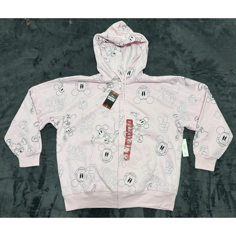 Disney Mickey Mouse Full Zip Hoodie. Embroidered Mickey Mouse Pink Sz. XL